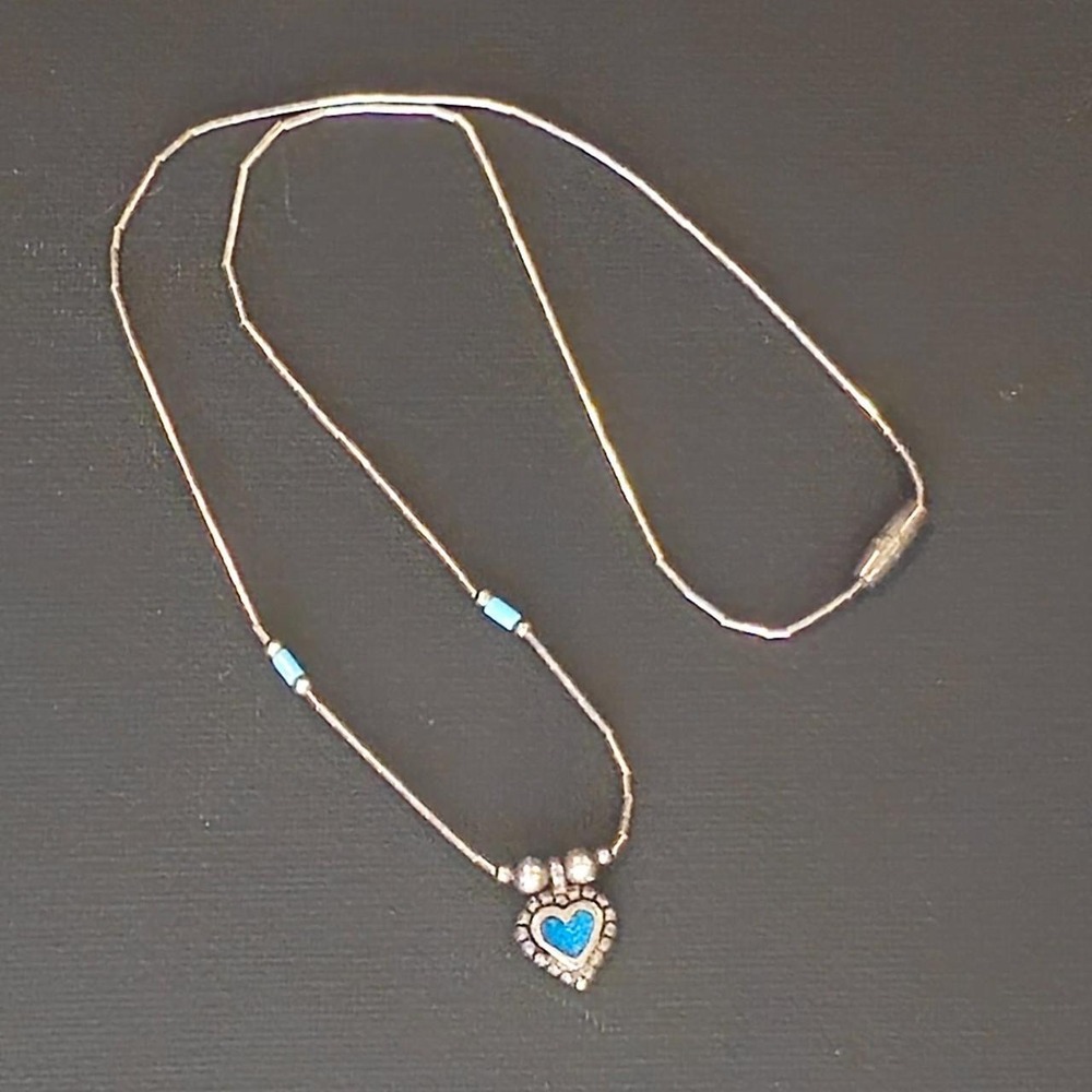 Vintage Mexican Sterling Silver Turquoise Heart Pendant Necklace 925 Signed